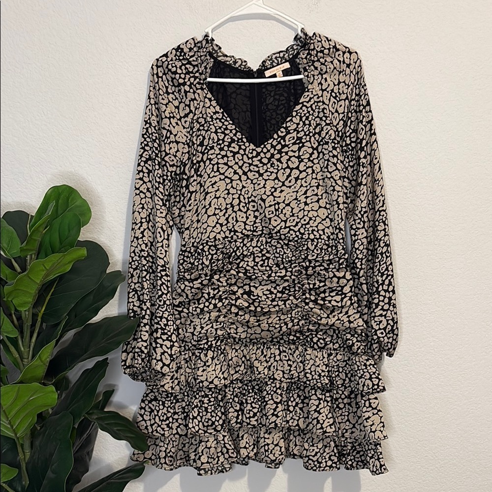 Leopard Print Long Sleeve ruffle Dress Medium